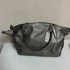 Coach Metallic Charcoal Leather Shoulder Bag - Coach